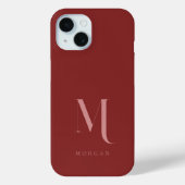 Elegant en minimaal diep rood monogram Case-Mate iPhone case (Achterkant)