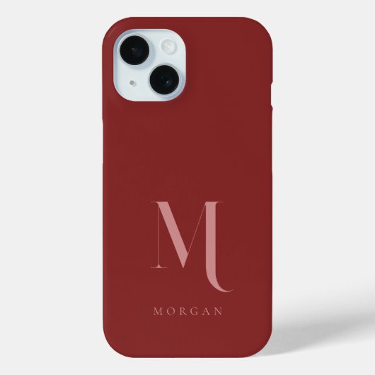 Elegant en minimaal diep rood monogram Case-Mate iPhone case (Achterkant)