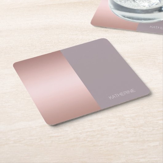 Elegant en minimaal roos goud en paars kleurenblok kartonnen onderzetters (Schuin)