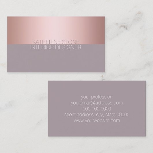 Elegant en minimaal roos goud en paars kleurenblok visitekaartje (Voorkant / Achterkant)