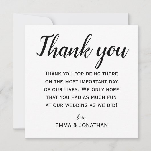 Elegant en Modern Black and White Wedding Party Bedankkaart (Voorkant)