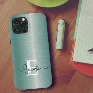 Elegant en modern blauw geborsteld metalen monogra Case-Mate iPhone case