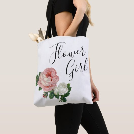 Elegant en modern bloemen roze roze bloemmeisje tote bag (Dichtbij)