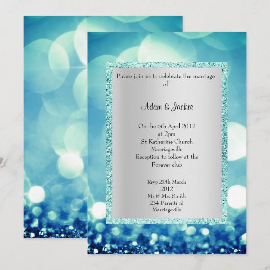 ELEGANT EN MODERN BLUE AQUA GLITTER WEDING KAART (Voorkant / Achterkant)
