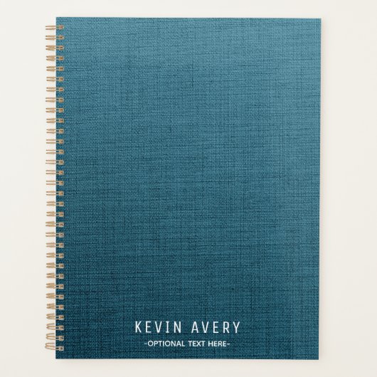 Elegant en modern Blue Linen Texture Planner (Voorkant)