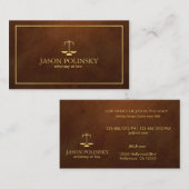 Elegant en Modern Brown Leather Attorney Visitekaartje (Voorkant / Achterkant)