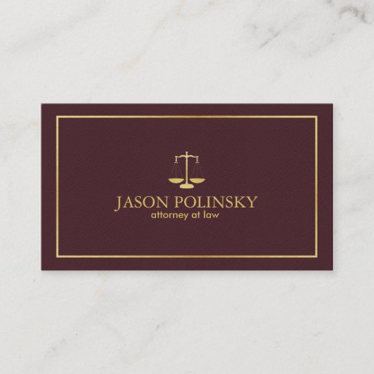 Elegant en Modern Burgundy Leather Attorney Visitekaartje (Voorkant)
