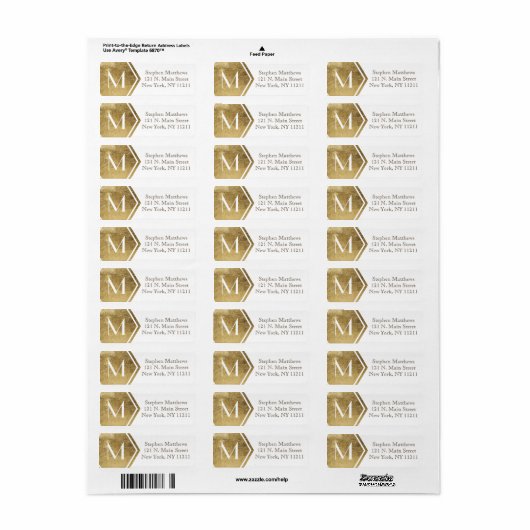 Elegant en modern Faux Gold Monogram Etiket (Full Sheet)