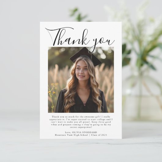 Elegant en modern foto Afstuderen dank u Bedankkaart (Staand voorkant)