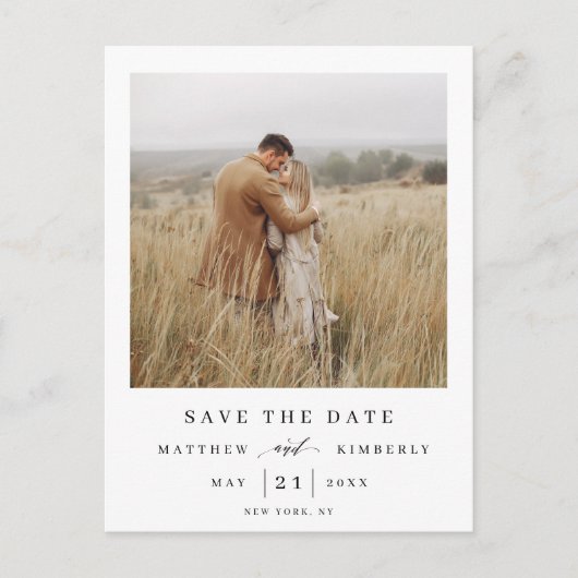 Elegant en modern fotohuwelijk sparen de datum uitnodiging briefkaart (Voorkant)