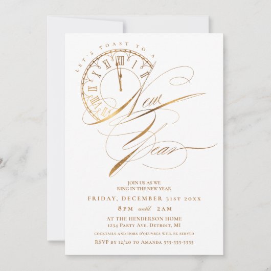 Elegant en modern Gold Nieuwjaar Eve Party Kaart (Voorkant)