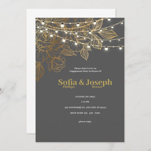 Elegant en modern grijs en goud verloving invita kaart (Voorkant / Achterkant)