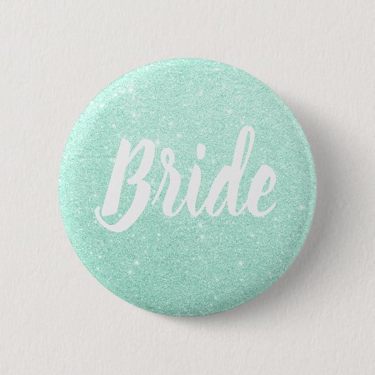 Elegant en modern muntgroen glitter bruidbruiloft ronde button 5,7 cm (Voorkant)