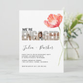 Elegant en Modern Poppy Red Engagement Party Kaart (Staand voorkant)