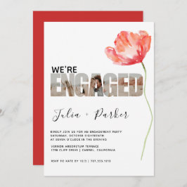 Elegant en Modern Poppy Red Engagement Party Kaart