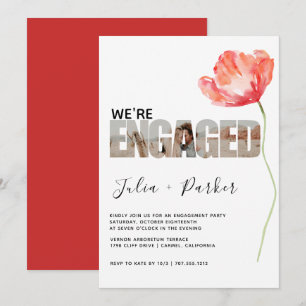 Elegant en Modern Poppy Red Engagement Party Kaart