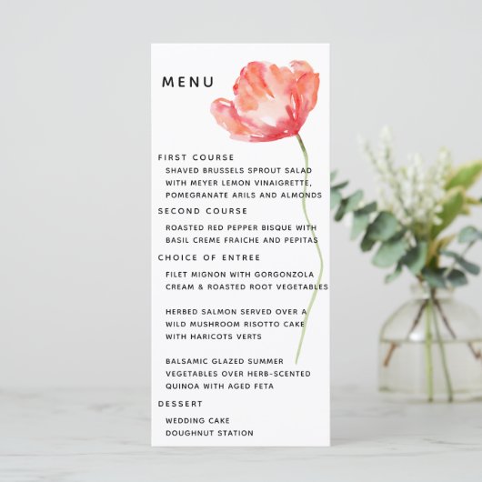 Elegant en modern Poppy Red Wedding Menu (Staand voorkant)