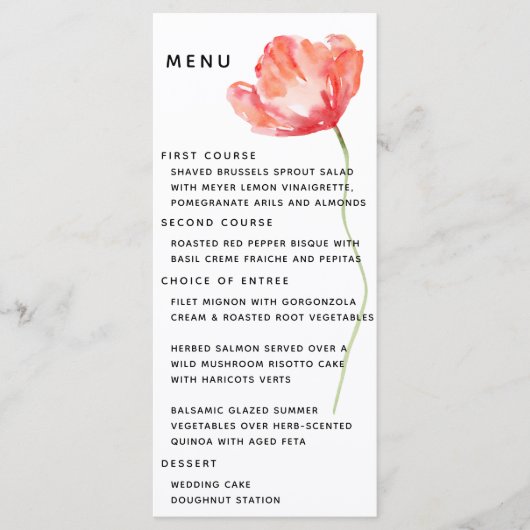 Elegant en modern Poppy Red Wedding Menu (Voorkant)