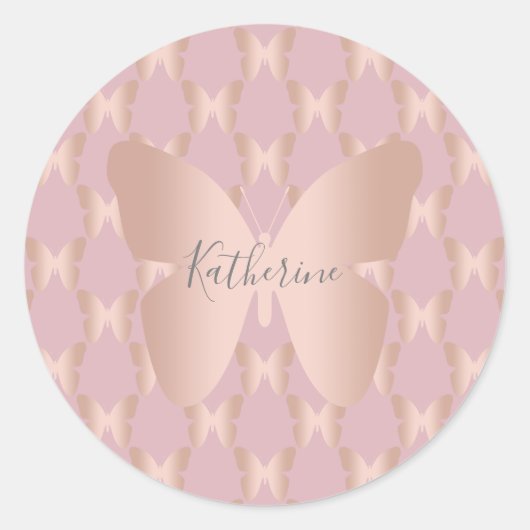Elegant en modern roos gouden vlinder design ronde sticker (Voorkant)