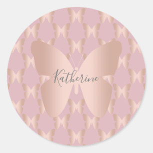 Elegant en modern roos gouden vlinder design ronde sticker