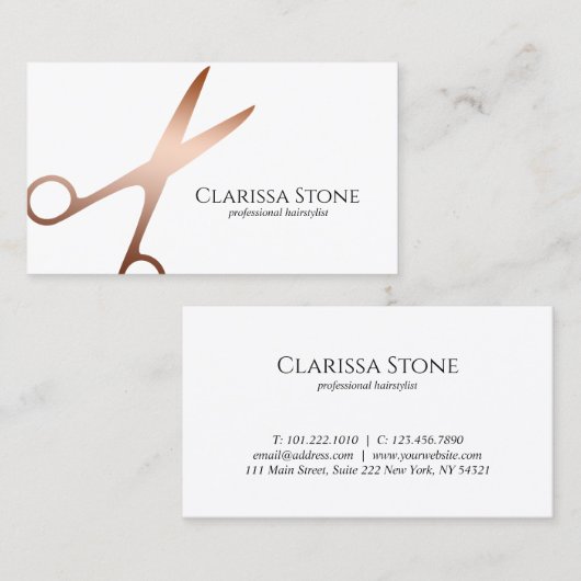 Elegant en modern roos goudschaar visitekaartje (Voorkant / Achterkant)