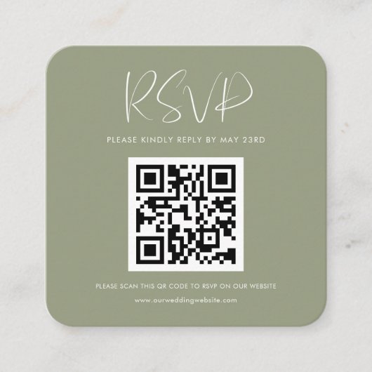 Elegant en modern Sage Green QR code RSVP respons Informatiekaartje (Voorkant)