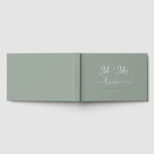 Elegant en modern script Sage Green Wedding Gastenboek (Volledig)