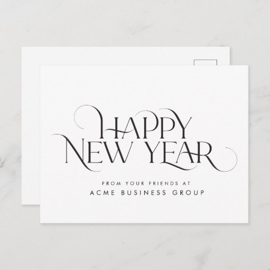 Elegant en modern serif Gelukkig Nieuwjaar ontwerp Briefkaart (Voorkant / Achterkant)
