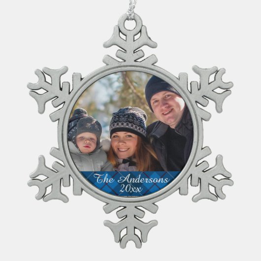 Elegant en modern Tartan Aangepaste foto Tin Sneeuwvlok Ornament (Voorkant)
