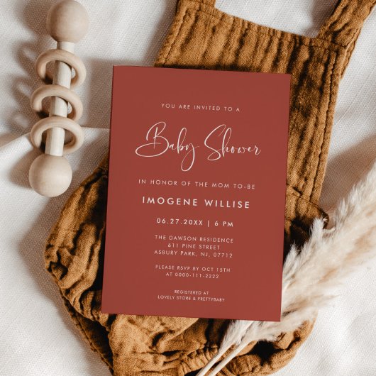 Elegant en modern terracotta Baby shower Kaart