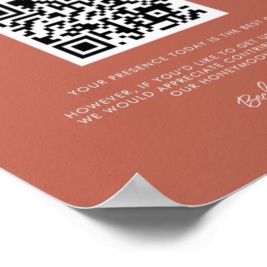 Elegant en modern terracotta Honeymoon code QR Poster (Hoek)