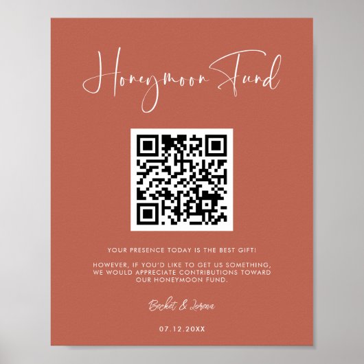 Elegant en modern terracotta Honeymoon code QR Poster (Voorkant)