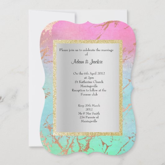 ELEGANT EN MODERN WEDDING MARBLE GOLD PASTEL KAART (Voorkant)