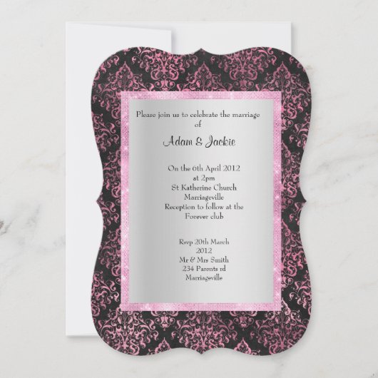 ELEGANT EN MODERN WEDING FLORAL DAMASK BLACK KAART (Voorkant)