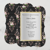ELEGANT EN MODERN WEDING FLORAL DAMASK BLACK KAART (Voorkant / Achterkant)