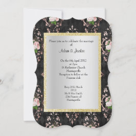ELEGANT EN MODERN WEDING FLORAL DAMASK BLACK KAART