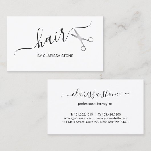 Elegant en modern zilverschaar visitekaartje (Voorkant / Achterkant)