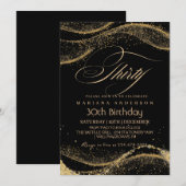 Elegant en modern zwart goud 30e verjaardag Invita Kaart (Voorkant / Achterkant)