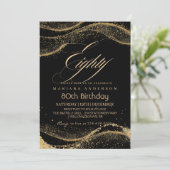 Elegant en modern zwart goud 80ste verjaardag Invi Kaart (Staand voorkant)