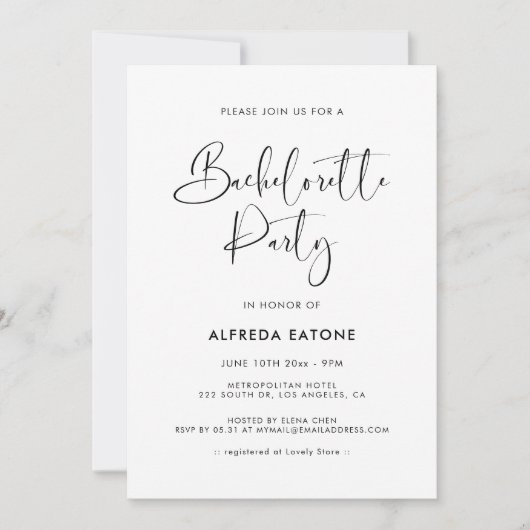 Elegant en modern zwart-wit Bachelorette Party Kaart (Voorkant)