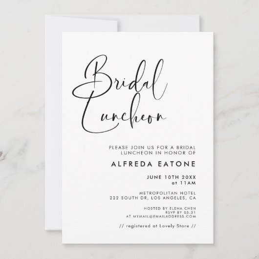 Elegant en modern zwart-wit Bridal luncheon Kaart (Voorkant)