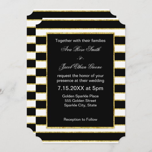 Elegant en modern zwart, wit, Faux Gold Stripes Kaart (Voorkant / Achterkant)