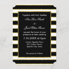 Elegant en modern zwart, wit, Faux Gold Stripes Kaart