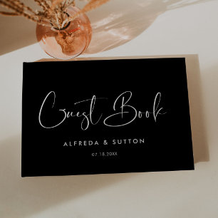 Elegant en modern zwart-wit huwelijk gastenboek