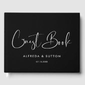 Elegant en modern zwart-wit huwelijk gastenboek (Voorkant)