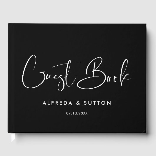 Elegant en modern zwart-wit huwelijk gastenboek (Voorkant)