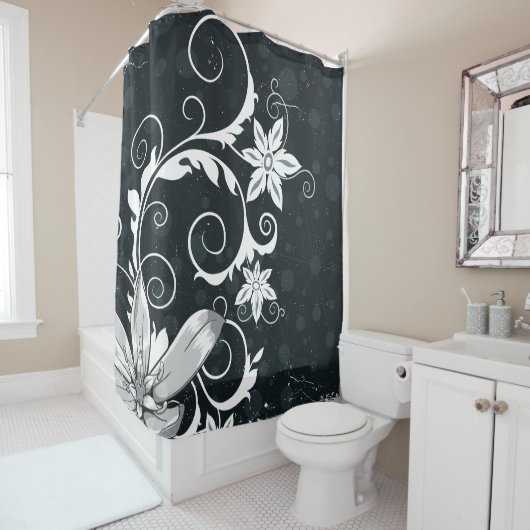 Elegant en modern, zwart-wit ontwerp douchegordijn (In situ)