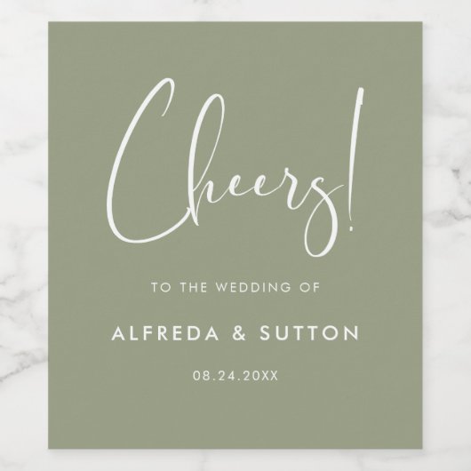 Elegant en moderne groene bruiloft wijn etiket (Enkel label)