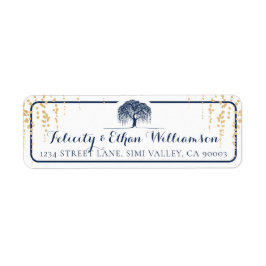 Elegant en moderne marine en gouden wilde bomen etiket