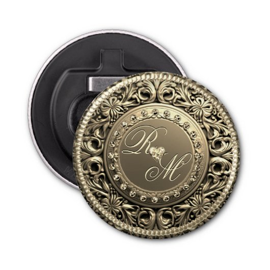 Elegant en mooi monogram button flesopener (Voorkant)